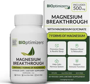 BIOptimizers Magnesium Breakthrough – 7 Forms Magnesium 500mg Complex (30 Capsules) Daily Mineral Support Supplement