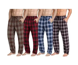 (4-Pack) Men's Cotton Knit Flannel Plaid Lounge Pajama Pants