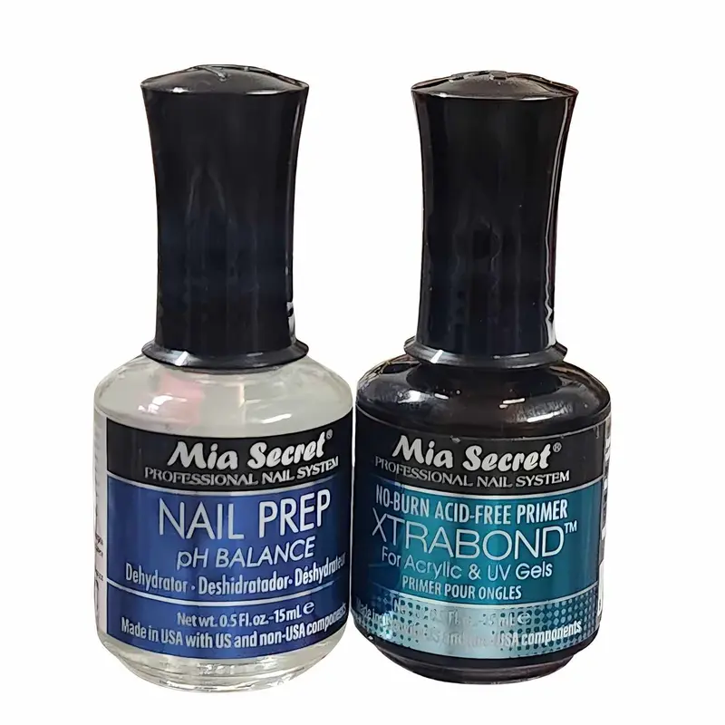 Mia Secret Extrabond Primer & Nail Prep Dehydrator Set - 15ml Glass Travel-Size pH Balancer, None-Residue Effective Nail Care for Adults, Gradient/Heart Designs, Contains Neither Harmful Additives, On-The-Go Professional Manicure Tool