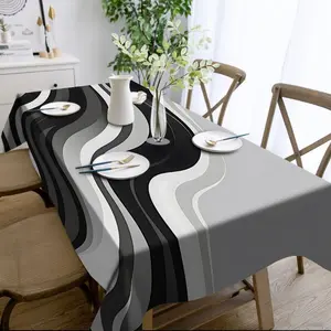 1pc Simple Black, White, and Gray Pattern Tablecloth, Family Party Tablecloth, Rectangular Dining Table Decor Cover, Coffee Tablecloth, Kitchen Accessories, Room Decor, Outdoor Dining Table