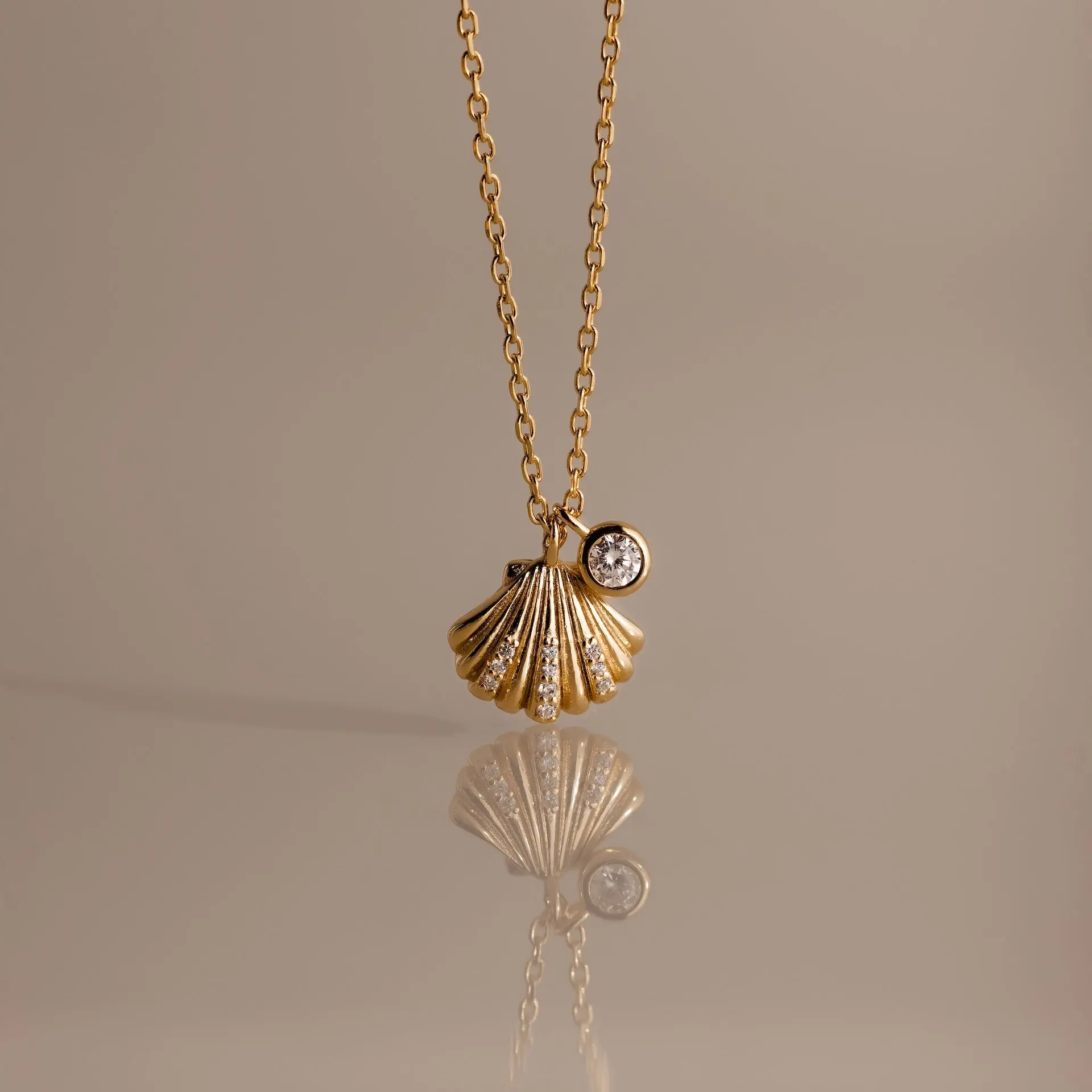 Diamond Seashell Charm Necklace by Caitlyn Minimalist - Dainty Bezel Diamond & Pave Shell Necklace - Beach Jewelry - Gift for Her