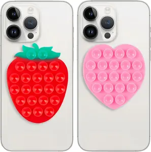 Silicone Phone Grip, Strong Suction, Fruit Shaped Phone Holder,Suitable for Selfies and Videos on Mirrors, bathrooms and Smooth Surfaces, Compatible with iPhone, Samsung.(Strawberry Shaped, red)