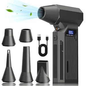 Handheld 150w High-Speed Turbine Fan duster, Jet Blower, 110000rpm Brushless Motor, LED Display, 4 levels Wind Speed, adjustable, Built-in Rechargeable Battery, accessories include 4 Nozzles, 36 languages user manuals, Type-C USB cable