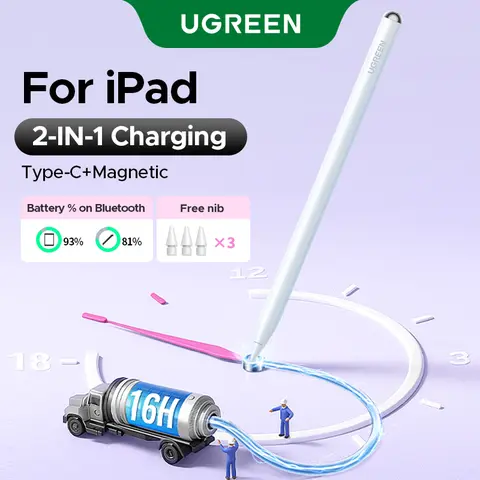 UGREEN Tablet Stylus Pen for iPads 2018+, USB Rechargeable Stylus with Find My Compatibility, Easy Shortcuts, Pro & Mini Ready, Works with A16/10/9/8, Air 13/11, Pro 12.9/13/11, Mini 5/6/7, Tech Gadgets, Computer Accessories (No Wireless Charging)
