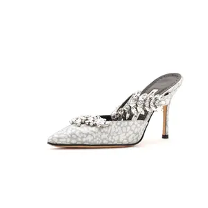 Pre-owned Manolo Blahnik Women's Lurum Heeled Mules Jacquard 90 by Rebag