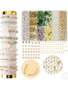 1200pcs Jewelry Making Kit, Series Elegant Stone Beads, Round Beads, DIY Bracelets, Necklaces, Keychains, Craft Accessories, DIY Beading, Fashion Gift