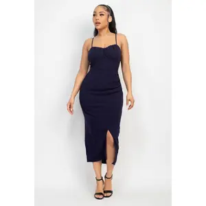 Shirred bust wrap tie back dress black