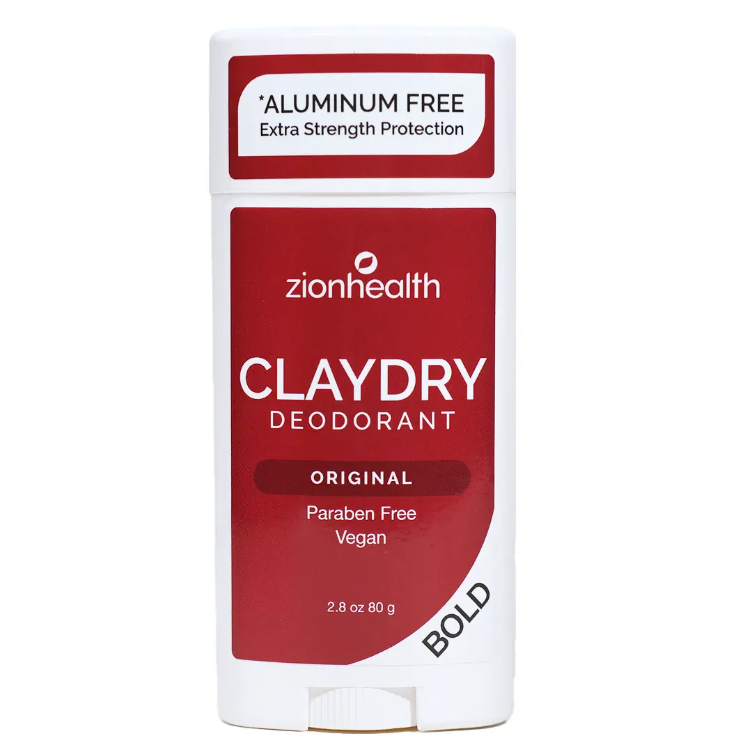 Zion Health CLAYDRY BOLD Aluminum-Free Deodorant - Ionic Clay, Arrowroot, Shea for Odor Control, Sensitive Skin, 80g Vegan Natural Deodorant for Body Care Detox, Natural Deodorants
