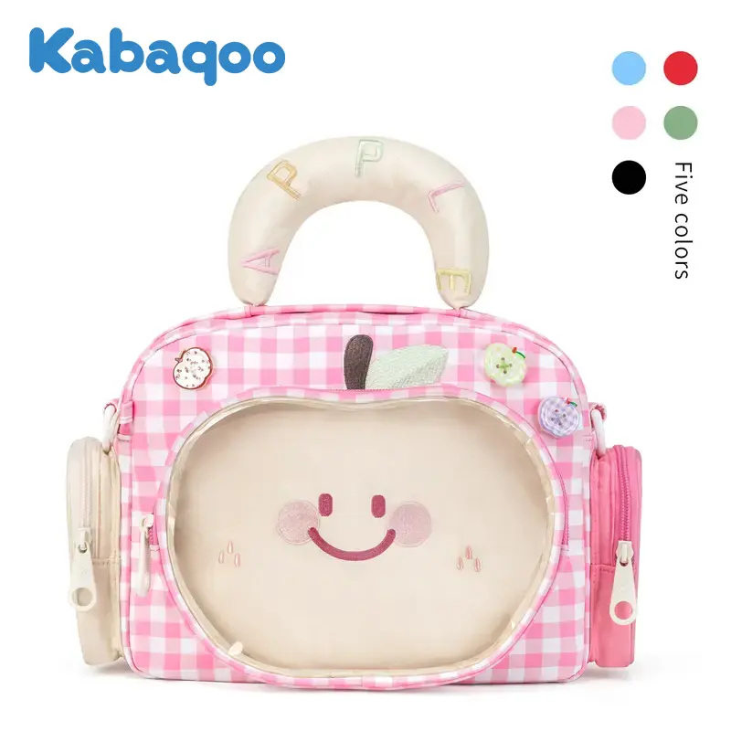 Kabaqoo Cute Apple Ita Bag Versatile Shoulder Bag with Dopamine Plaid Anime Crossbody Design Transparent Window for Anime Fans Christmas Gift