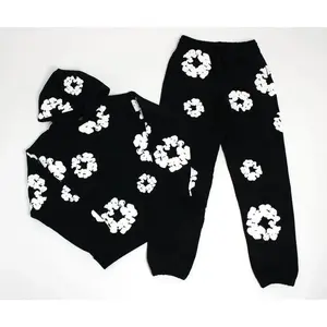 Explosive Fashion Trend Foam Printed Hoodie New Couple Set Hoodie Long Pants Hoodie Kapok Flower