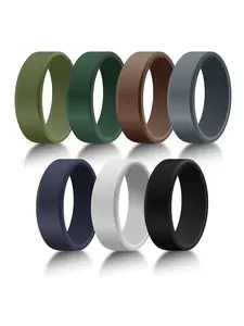 7 Pack Rubber Wedding Bands for Men, 8mm Hypoallergenic Men's Silicone Ring for Him, Multi Colors Active Sport Fitness US Size 7-14, Jewelry Rings