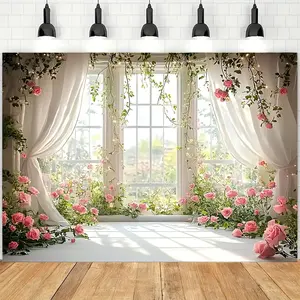 1pc Giant Spring Garden Rose Window Backdrop Romantic Garden Style Multiple Sizes Durable Polyester No Electricity Needed Perfect for Indoor Outdoor Festivities Flowers Party Decor