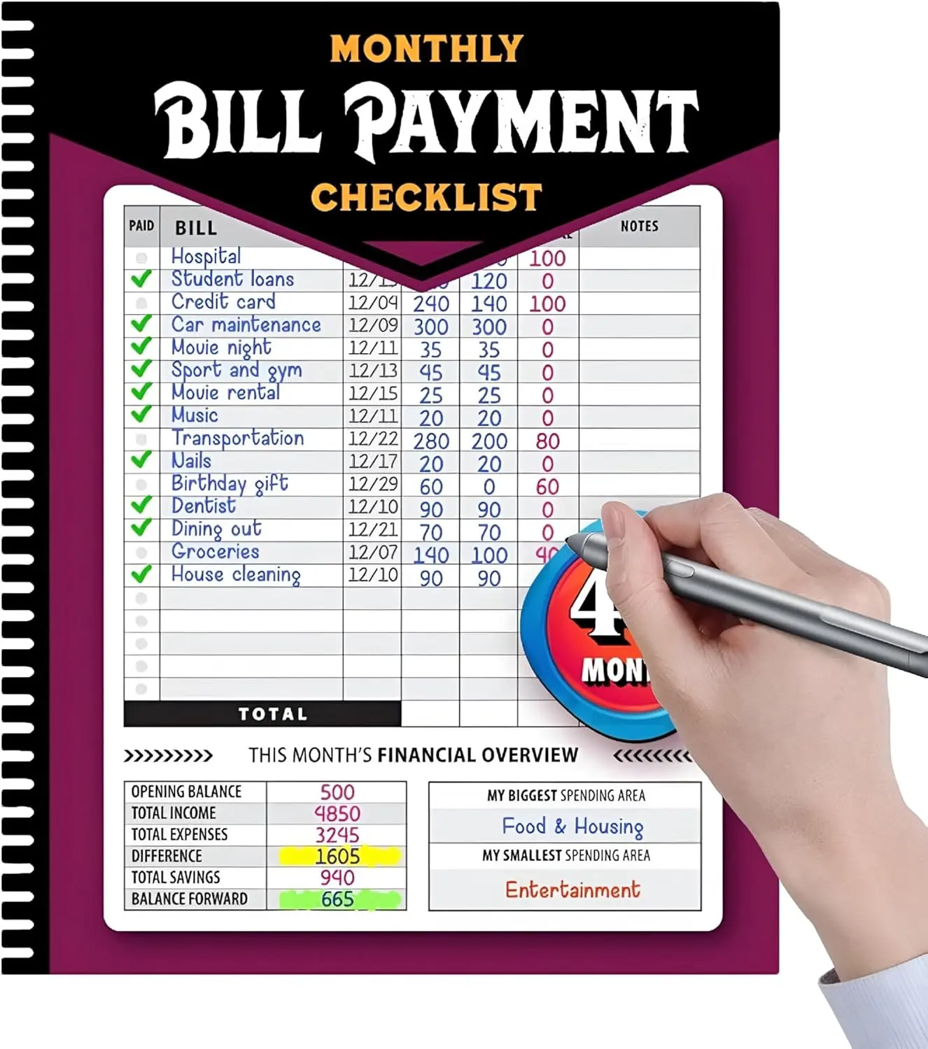 Back to School Essential Budget Planner – 48-Month Bill Tracker Notebook, Monthly Expense Organizer for Students, Families & Adults, Finance Planner for Budgeting, Savings, Money Management & Financial Goals