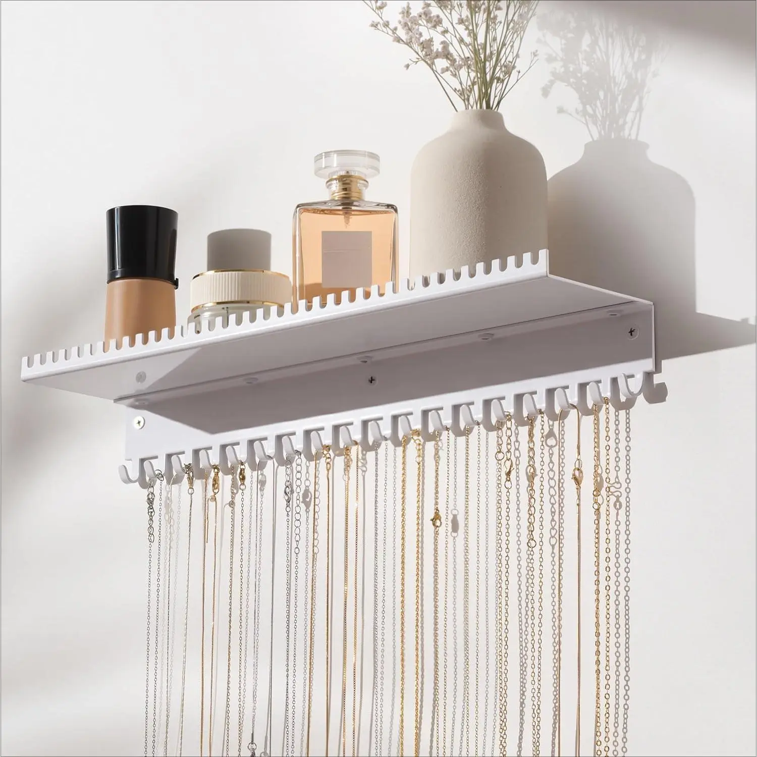 Women's Wall-Mount Accessory Holder - 56-Hook Home Organizer with Tray, Hanging Racks & Displays for Integrated Storage, Prevents Losing Necklaces, Hooks For Wall, Convenient Hook