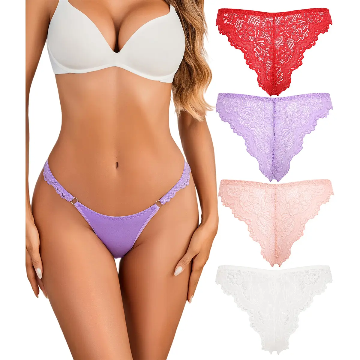 Avidlove Women's Lace Cheeky High-Cut Hipster String Bikini Panties, Soft Stretch, Breathable, Multi-Pack, Basic & Bright Colors