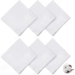 6PCS Handkerchiefs for Men, 100% Soft Cotton Hankies for Men, Reusable White Handkerchief with Satin Border for Wedding and Cleaning