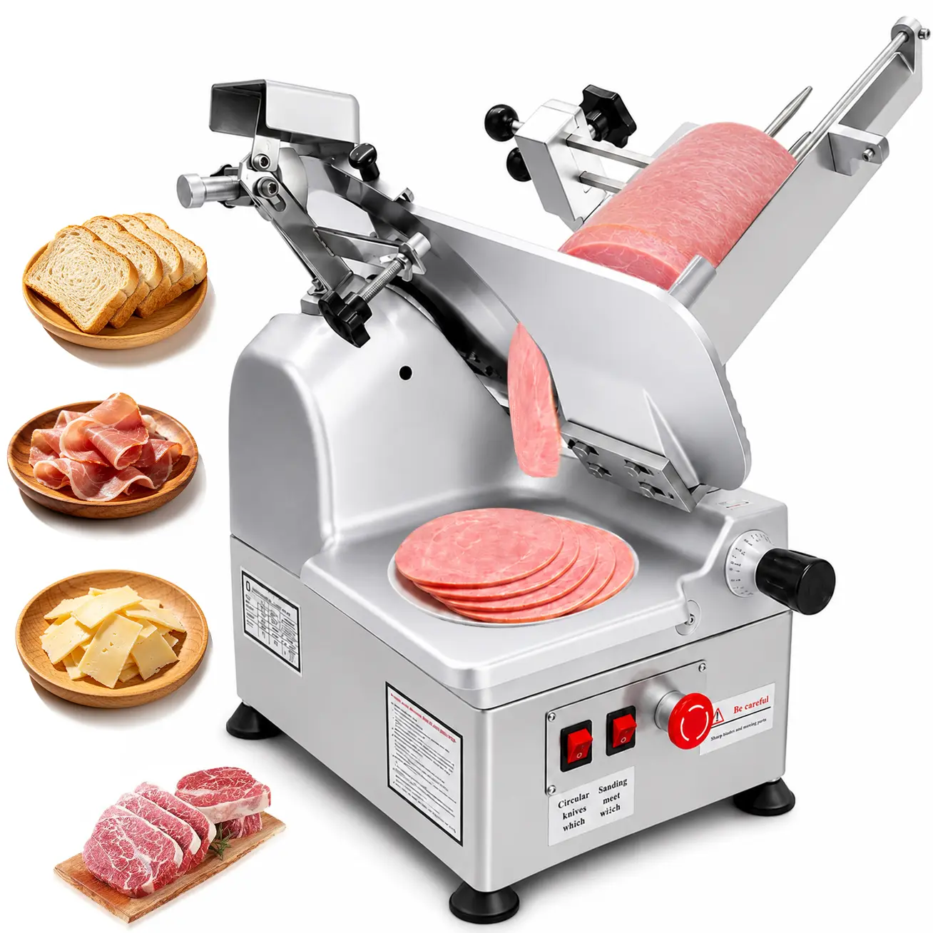 550W Automatic Meat Slicer, Commercial Meat Slicer with 10in Carbon Steel Blade, Adjustable Thickness 0-6 mm, 633 RPM Fast Slicing, Meat Slicer Machine for Meat, Deli, Bread, Cheese, Vegetables