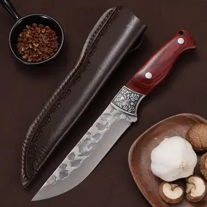 Handmade Japanese chef knife with decorative blade and wooden handle daisy kitchen knife for cutting meat outdoor camping Outdoor Multi-Purpose