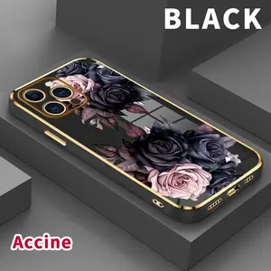 Case for iPhone 15 Pro Max 16 14 Plus 13 12 11 X XS Max XR Mystic Rose Garden Luxury Golden Edge Elecroplated TPU Camera Lens Protection Mobile Phone Cover Gift for