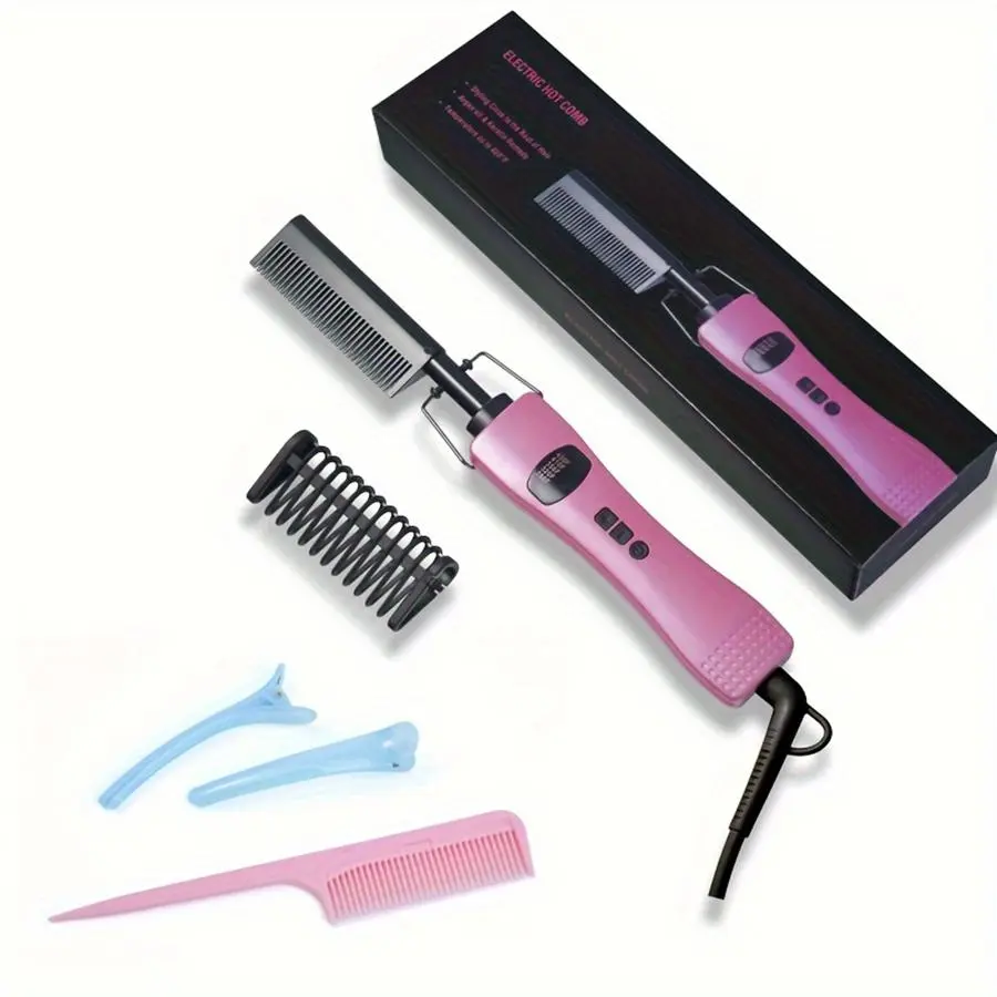 Electric Heated Hair Straightener Kit, Including 1 Count Hair Straightening Comb, 1 Count Protective Case, 2 Counts Hairpin, 1 Count Small Comb, Professional Hair Styling Tool for Women & Men