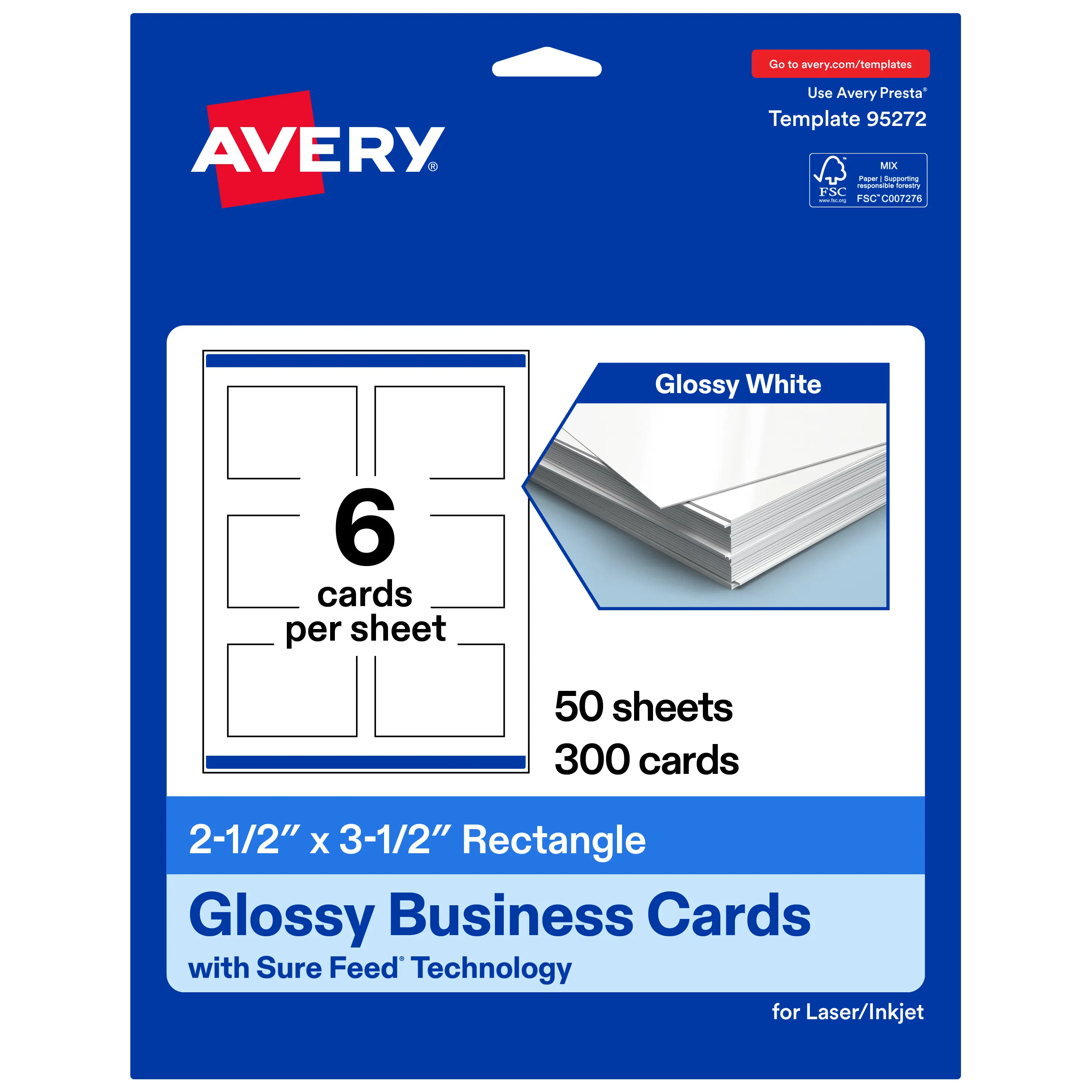 Avery 2-1/2" x 3-1/2" Rectangle, Glossy White Business Cards