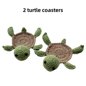 Nordic Style Pure Hand-Crocheted 2pcs Cute Little Turtle Teacup Mat Woven Non-Slip Insulated Table Mat Water Coaster for Office Use