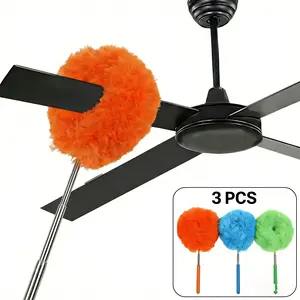 3 PCS Extendable Microfiber Standard ceiling fan blades Ceiling Fan Duster with Long Handle - Reusable Washable Dust-Locking Brush for High Ceilings Fans Furniture