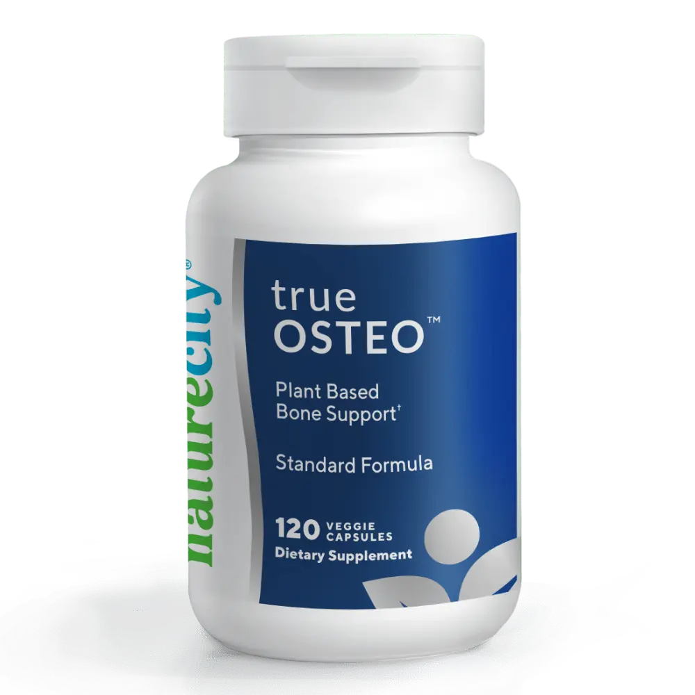 NatureCity TrueOsteo Plant-Based Bone Support Supplement - Calcium, Magnesium, Vitamin D3, K2 and Silica for Bone Density, Strength and Flexibility - Ashwagandha-Free - Non-GMO Veggie Capsules - 120 Count