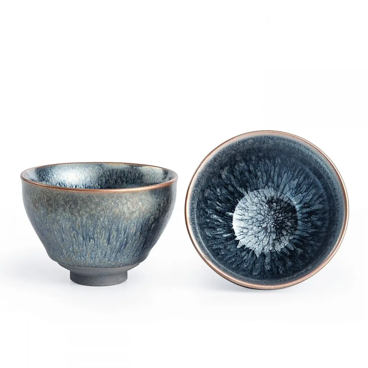 Handcrafted Jianzhan Teacups: Traditional Chinese Jian Kiln Teaware—An Ideal Choice for Collectors and Gifting. Handmade Oil Spot Glaze, Chrysanthemum Pattern, Gongfu Tea Cup, for Tea Lovers & Collectors