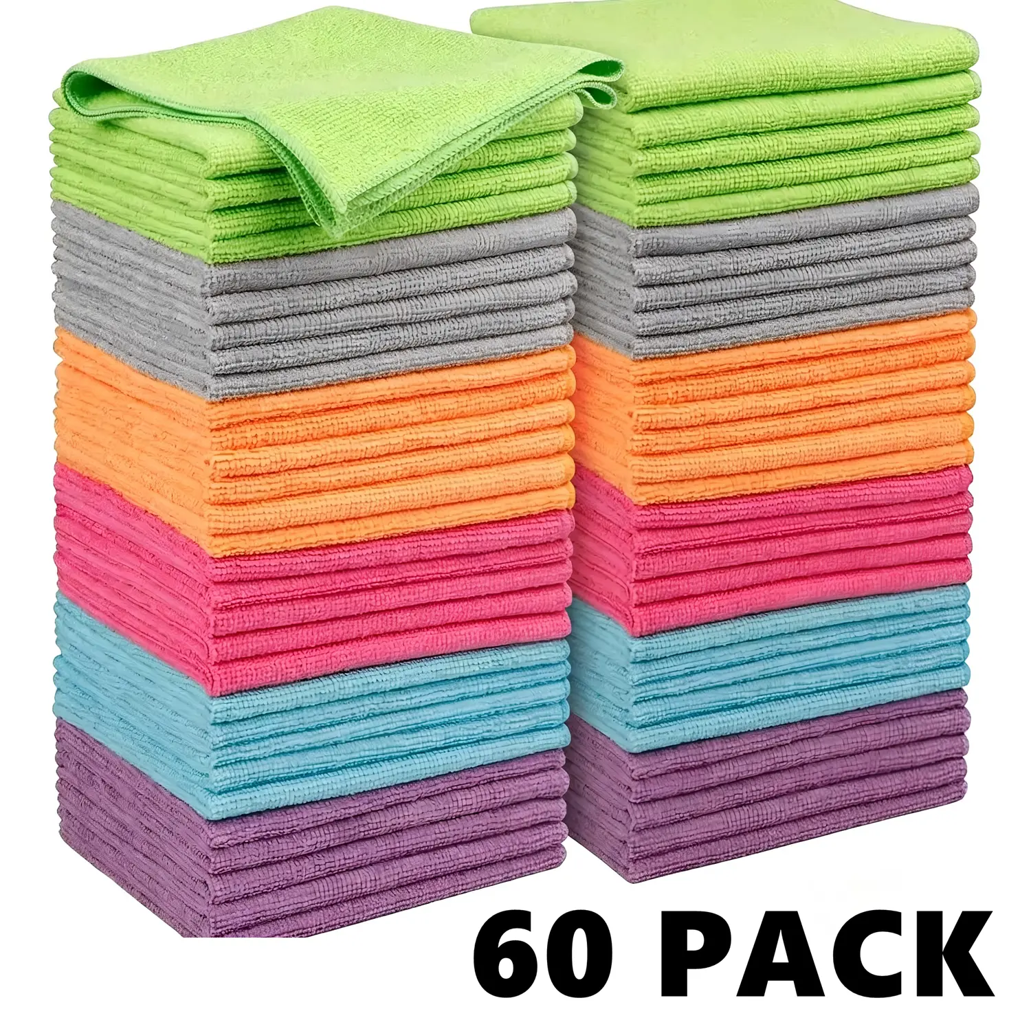 60 Pcs Microfiber Cleaning Rags, Random Color Mix, 12 Inch × 12 Inch Cleaning Towels