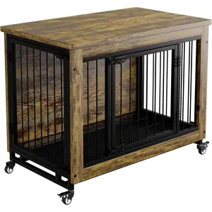 Heavy Duty 38.6" Dog Crate Furniture with Wheels – Indoor Pet Kennel End Table – Removable Tray, Easy to Assemble & Clean, Decorative Dog Cage House – For Small to Medium Breeds