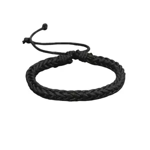 Adjustable Black Braided Rope Bracelet for Men - Handwoven Minimalist Wristband, Approx. 2/8" Wide, Pull String Adjustable
