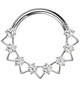 Alternate Triangle Clear CZ Titanium Hinged Segment Ring