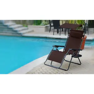 Jeco  Oversized Olefin Zero Gravity Chair with Sunshade & Drink Tray, Mocha