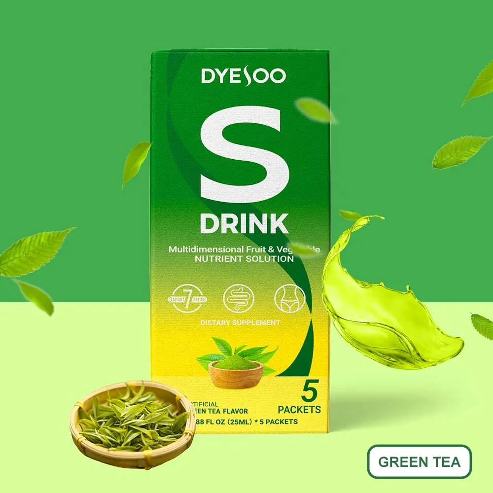 DYESOO S-Drink – Plant-based formula with antioxidants, fiber, and 25+ plant extracts. This low-calorie drink complements a balanced lifestyle.