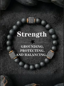 Agate Obsidian Hand Chain Bracelet, 8mm Root Chakra Stone, Matte Finish Men's Energy Jewelry, Protecting Balancing, Premium Bracelet, Boost Confidence & Stability