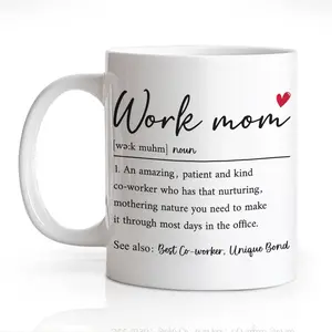 "Work Mom" Definition Funny Coffee Mug, Meaningful Mother's Day Gift for Coworker, Sarcastic Office Humor Gift for Work Bestie Supervisor, 11oz 15oz White Ceramic Cup