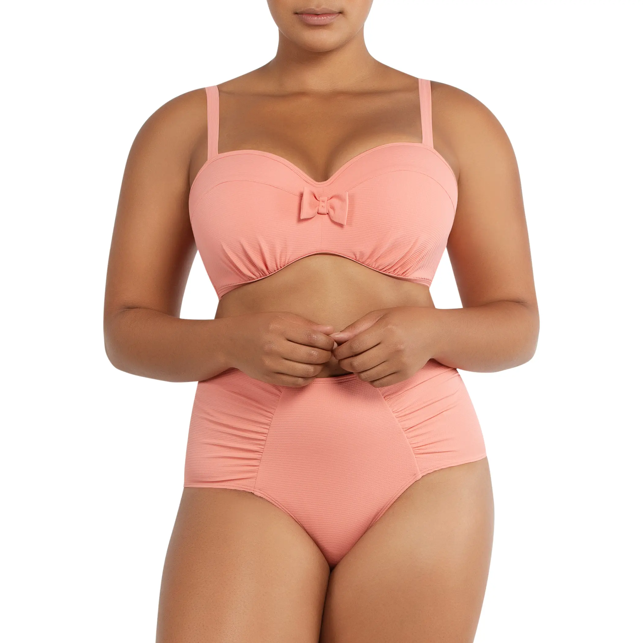 PARFAIT VIVIEN BIKINI SET - S8162 WOMENS BALCONETTE BIKINI TOP UNDERWIRE VINTAGE INSPIRED SWIMWEAR AND S8165 Womens High Waist Bikini Bottom Full Coverage Retro Swimwear - PINK BLUSH