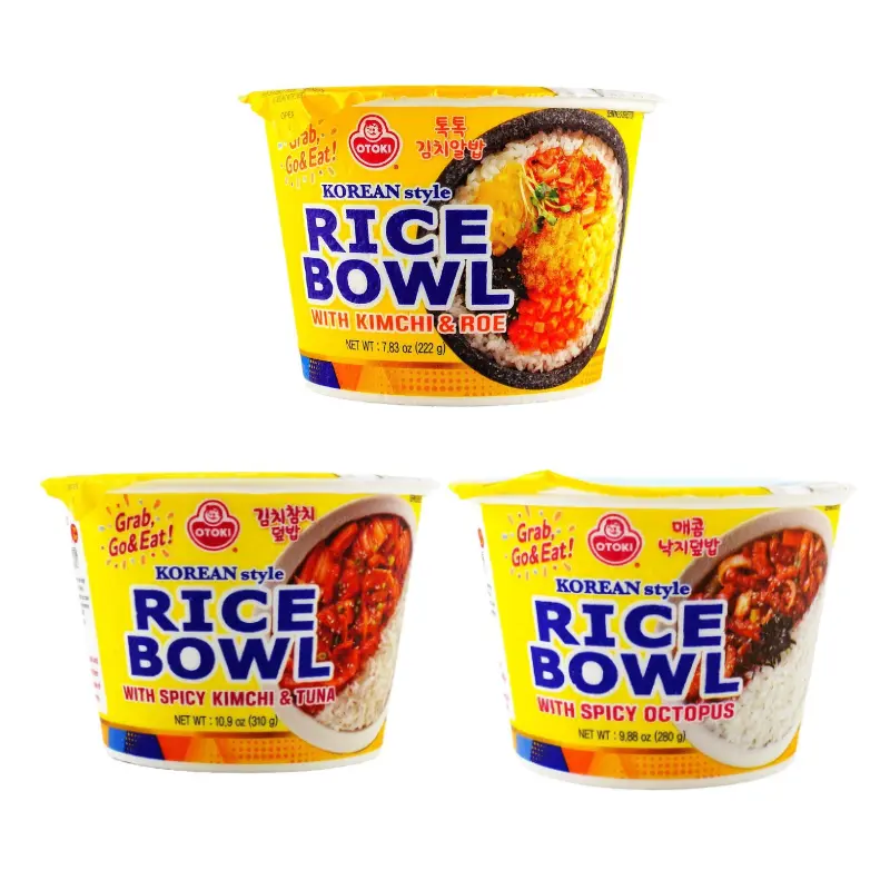 OTTOGI Kimchi & Tuna Topped /Kimchi & Fish Roe Bibimbap/Spicy Octopus Bowl Rice - Microwaveable, Ready in Minutes, No cooking required, Authentic Korean Flavor, Bold & savory