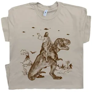 Jesus Riding Dinosaur T Shirt UFO T Shirt Funny T Shirts Offensive T Shirt Cool Graphic T Shirts Crazy Shirts For Men Women Guys Novelty shirt