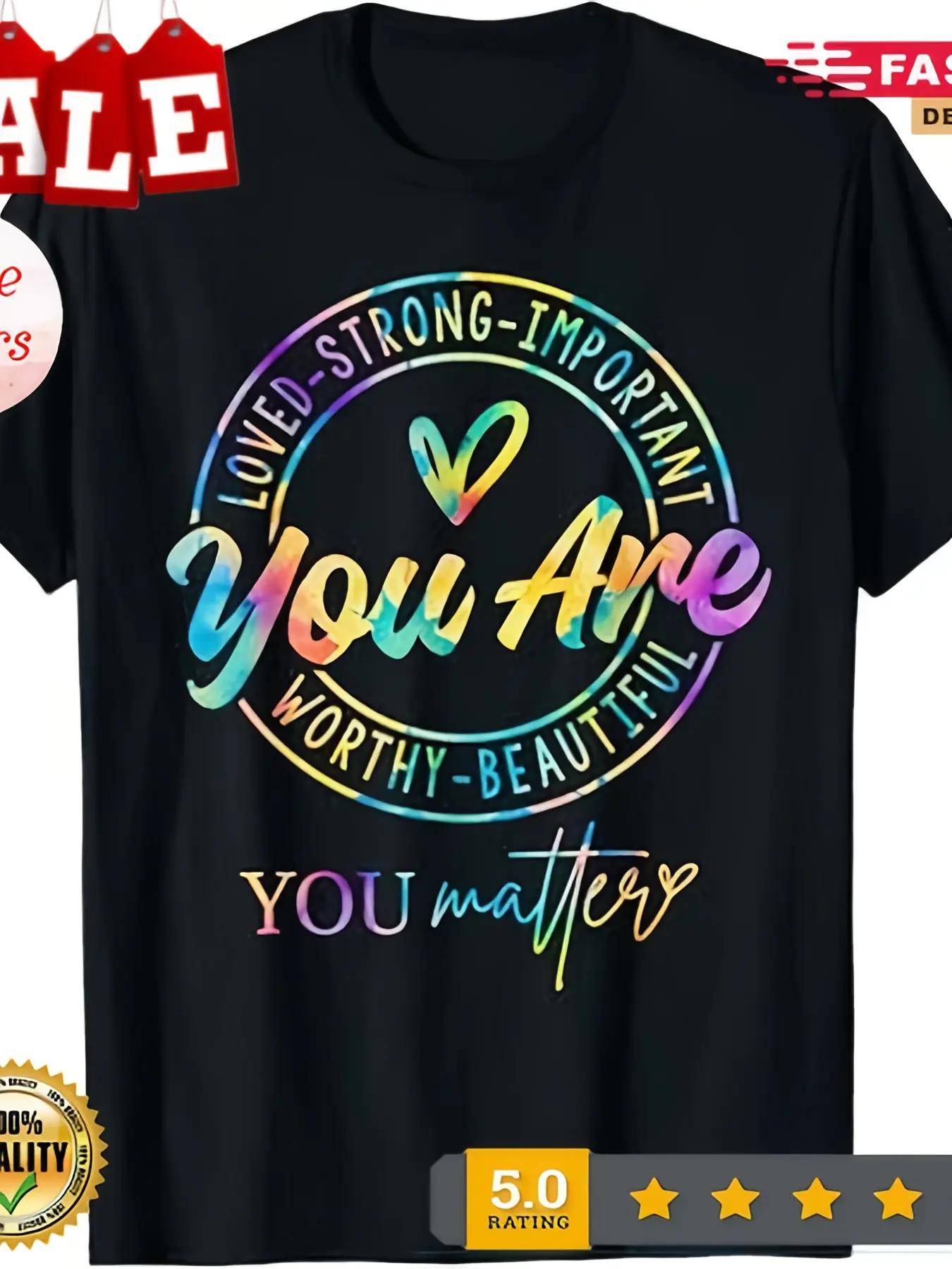 You Matter Kindness Mental Health Awareness Warrior T-Shirt - Tie-Dye Multicolor (////) - Unisex Comfortable Breathable Cotton Casual Shirt for s, Therapist Office Wear & Positive Affirmation Gift, PLUS SIZE