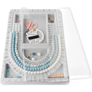 The Bead Board with Clear Cover,Grey Flocked,6 Recessed Compartments,3 U-Shaped Channels,Design Boards for Jewelry Bracelet Necklace Making DIY