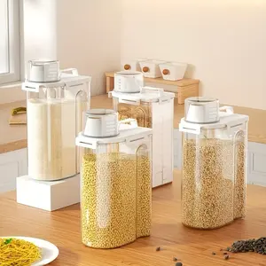 4 Pc 2.5L Rice Dispenser Storage Containers, Rice Container with Measuring Cup & Pour Spout, Kitchen Plastic Airtight Container for Cereal, Grain, Flour, Sugar, Oatmeal, Dry Pet Dog Food
