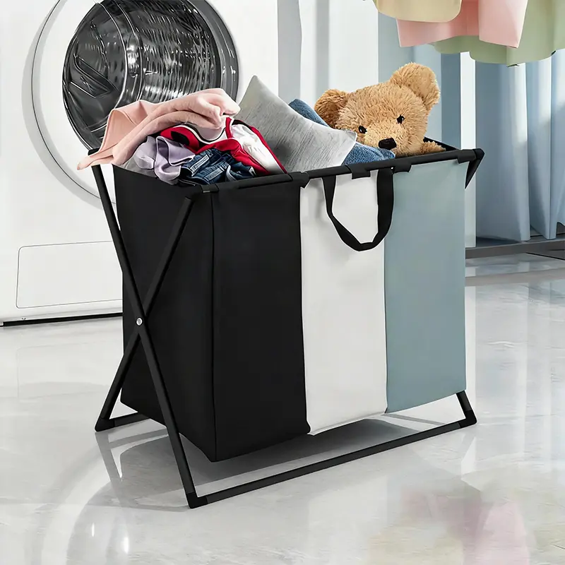 Large Laundry Basket, Iron Frame, Foldable And Tall Design, With Handles And Inner Lining, Can Stand Independently, Suitable For Storing Clothes, Toys, And For Use In Dormitories, Home Wardrobes, Bathrooms