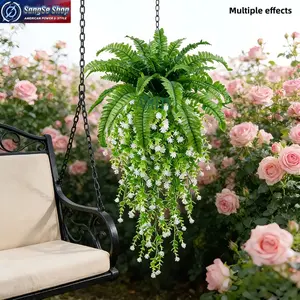 3/6-Piece Artificial Boston Fern & Camellia Hanging Plant Set 2026 Trend Outdoor Wedding Garden Decor No Maintenance Hanging Greenery Floral Arrangement Spring Easter Birthday Party Home Patio Balcony Garden Accessories Decorative Faux Plants for All-Seas