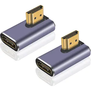 HDMI 90 Degree Adapter 8k, Right Angle HDMI 2.1 Adapter, 48Gbps HDMI Male to Female Adapter Extender Connector Supports 8K@60Hz, 4K@120Hz, 3D HDR for Laptop,DVD,TV, Monitors,PS5 (2Pack)