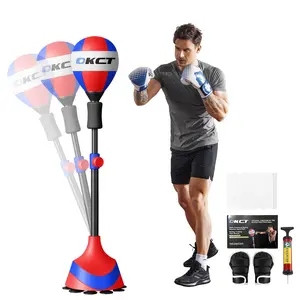 OKCT Freestanding Punching Bag, Height Adjustable with Boxing Reflex Ball, Home Fitness Equipment for Stress Relief, Comes with Floor Mat, Gloves & Air Pump, Suitable for Adults and Kids