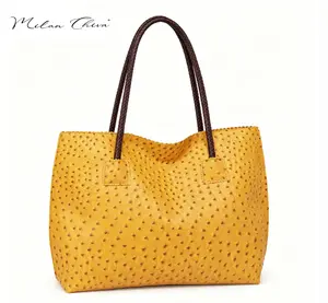 Milan Chiva Women's Oversized Ostrich-Print Vegan Leather Tote Bag, Casual and Stylish Zipper Bag, Leopard-Print Lining, Casual Commuter Bag, Minimalist Shoulder Bag