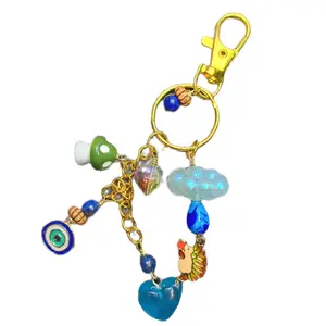 Lapis Lazuli Hedgehog in the Rain Keychain Purse Charm with Colorful Beads and Gold Plated Lobster Clasp