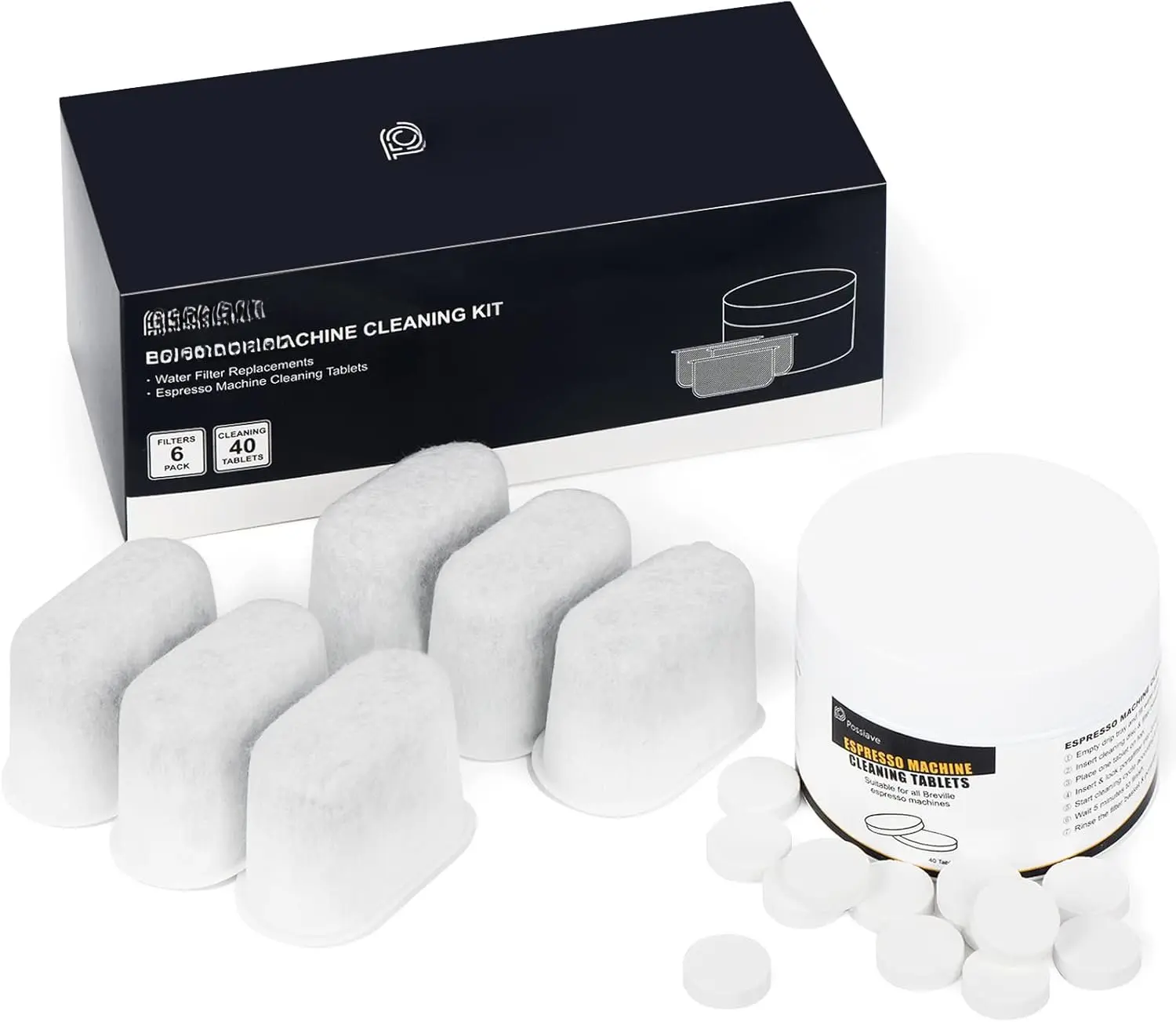 Espresso Machine Cleaning Tablets and Filters for Breville Espresso Machines (40 Tablets + 6 Filters) - 1.5 Gram Cleaning Tablets & Replacement Water Filter - Espresso Cleaner Accessories